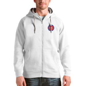 Antigua Detroit Pistons White Logo Victory Top - notch Full Zip Hoodie Flash sale! Snag this great jersey at a discounted price.