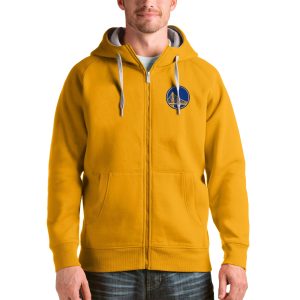Antigua Golden State Warriors Gold Logo Victory Full Zip Premium Hoodie Sports enthusiasts