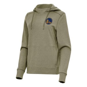 Antigua Golden Delightful State Warriors Women's Heather Olive Justice Pullover Hoodie Sports enthusiasts