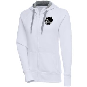 Antigua Golden State Warriors Magnificent Women's White Brushed Metallic Victory Full Zip Hoodie High - demand item! Order this sought - after jersey immediately.