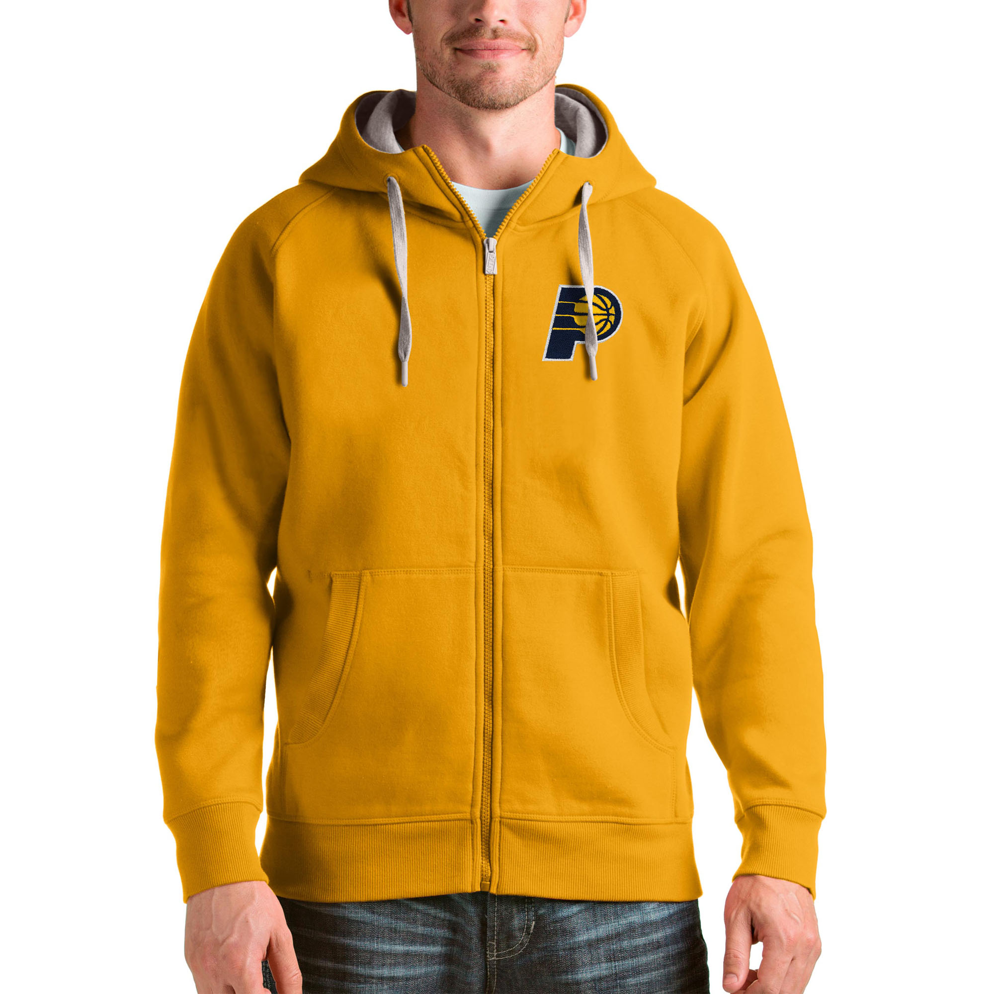 Antigua Indiana Pacers Gold Logo Victory Full Zip Hoodie Stylish Experience luxury! Order this high - end jersey.