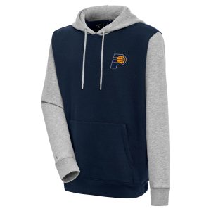 Antigua Indiana Pacers Navy/Heather Gray Victory Classy Colorblock Pullover Hoodie Celebrate your team! Order this commemorative jersey.