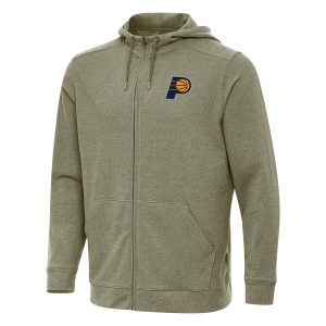 Antigua Prime Indiana Pacers Olive Effortless Full Zip Hoodie Jacket Collectors