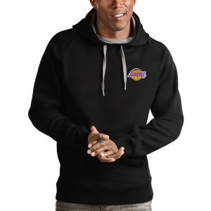Antigua Los Angeles Lakers Black Prime Victory Pullover Hoodie Collectors