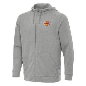Antigua Los Fantastic Angeles Lakers Heather Gray Effortless Full Zip Hoodie Jacket Sports fans