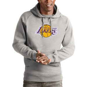 Antigua Los Angeles Lakers Heather Gray Team Terrific Logo Victory Pullover Hoodie Limited stock! Be quick and grab this must - have jersey to support your team.