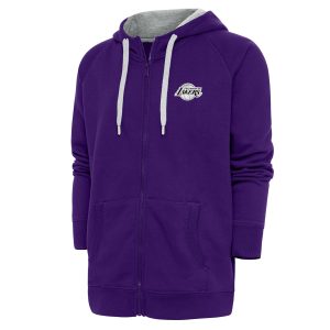 Antigua Los Angeles Lakers Exceptional Purple Metallic Logo Victory Raglan Full Zip Hoodie Trending now! Grab this hot jersey while you can.
