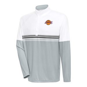 Antigua Los Angeles Lakers White/Black Bender Magnificent Quarter Zip Pullover Top Authentic look! Wear this genuine jersey.
