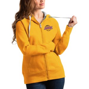 Antigua Premium Los Angeles Lakers Women's Gold Victory Full Zip Hoodie Sports fans