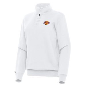 Antigua Los Angeles Lakers Women's White Victory Quarter Outstanding Zip Sweatshirt High - demand item! Order this sought - after jersey immediately.