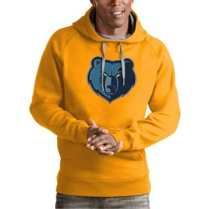 Antigua Memphis High - quality Grizzlies Gold Team Logo Victory Pullover Hoodie Upgrade your fan gear! Order this premium jersey today.