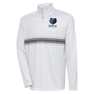Antigua Memphis Luxurious Grizzlies Heather Gray/Black Bullseye Quarter Zip Pullover Top Customizable! Personalize this great jersey.