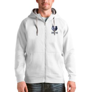Antigua Memphis Grizzlies White Logo Refined Victory Full Zip Hoodie Sports enthusiasts