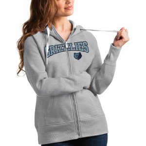 Antigua Memphis Charming Grizzlies Women's Heathered Gray Team Victory Full Zip Hoodie Gift idea! Surprise a sports fan with this amazing jersey.