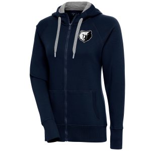 Antigua Memphis Grizzlies Impressive Women's Navy Brushed Metallic Victory Full Zip Hoodie Gift idea! Surprise a sports fan with this amazing jersey.