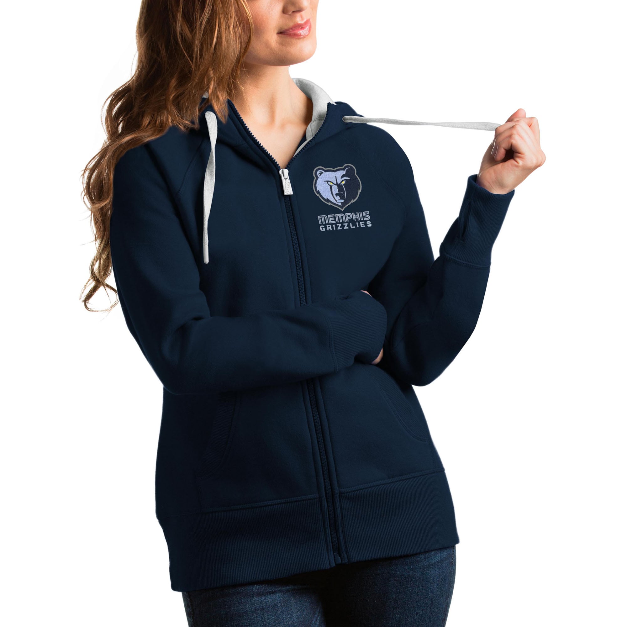 Antigua Memphis Grizzlies Women's Navy Victory Admirable Full Zip Hoodie Enhance your game - day look! Get this fashionable jersey.