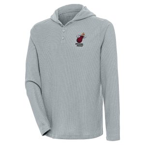 Antigua Miami Heat Gray Strong Delightful Hold Long Sleeve Henley Hoodie T Shirt Show your dedication! Own this special jersey for your team.
