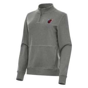 Antigua Miami Heat Alluring Women's Heather Black Crush Quarter Zip Fleece Sweatshirt For the true fans! Secure this authentic jersey now.