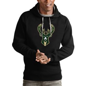 Antigua Milwaukee Bucks Black Team Logo Victory Superior Pullover Hoodie Don't be left out! Get this stylish jersey and show your team pride.