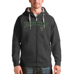 Antigua Milwaukee Bucks Charcoal Victory Full Captivating Zip Hoodie Be the first! Order this trendy jersey ahead of the crowd.