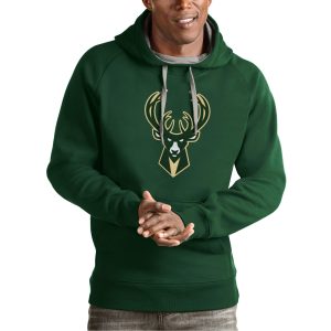 Antigua Milwaukee Bucks Green Team Logo Luxurious Victory Pullover Hoodie Customizable! Personalize this great jersey.