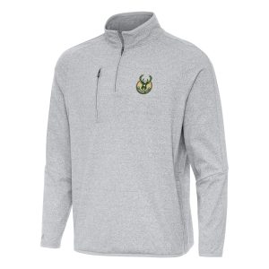 Antigua Milwaukee Bucks Heather Gray High - quality Certain Quarter Zip Tri Blend Sweatshirt Gift idea! Surprise a sports fan with this amazing jersey.