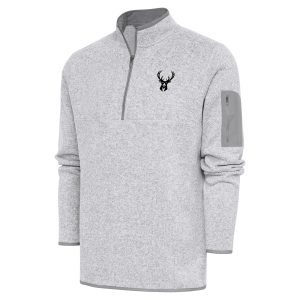 Antigua Milwaukee Notable Bucks Heather Gray Metallic Logo Fortune Quarter Zip Jacket Act fast! Only a handful left. Secure this amazing jersey now.