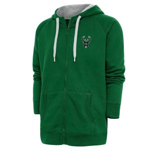 Antigua Milwaukee Bucks Hunter Green Metallic Logo Dashing Victory Raglan Full Zip Hoodie Authentic look! Wear this genuine jersey.