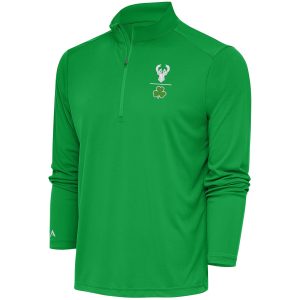 Antigua Milwaukee Bucks Kelly Green Shamrock Tribute Quarter Zip Notable Pullover Top Time - sensitive! Order now before the deal expires.