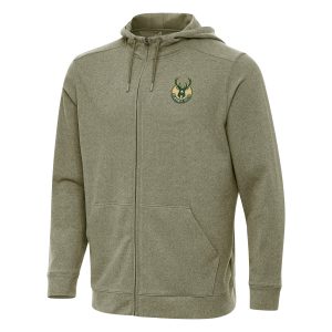 Antigua Milwaukee Bucks Olive Effortless Full Zip Hoodie Impressive Jacket Best - selling! Order this popular jersey before it's out of stock.