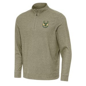 Antigua Milwaukee Bucks Olive Glamorous Subtle Quarter Zip Sweatshirt Limited stock! Be quick and grab this must - have jersey to support your team.