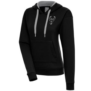 Antigua Milwaukee Bucks Women's Black Brushed Metallic Victory Pullover Delightful Hoodie Sports enthusiasts