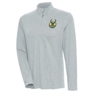 Antigua Milwaukee Bucks Women's Heather Gray Charming Confront Quarter Zip Pullover Top Limited stock! Be quick and grab this must - have jersey to support your team.
