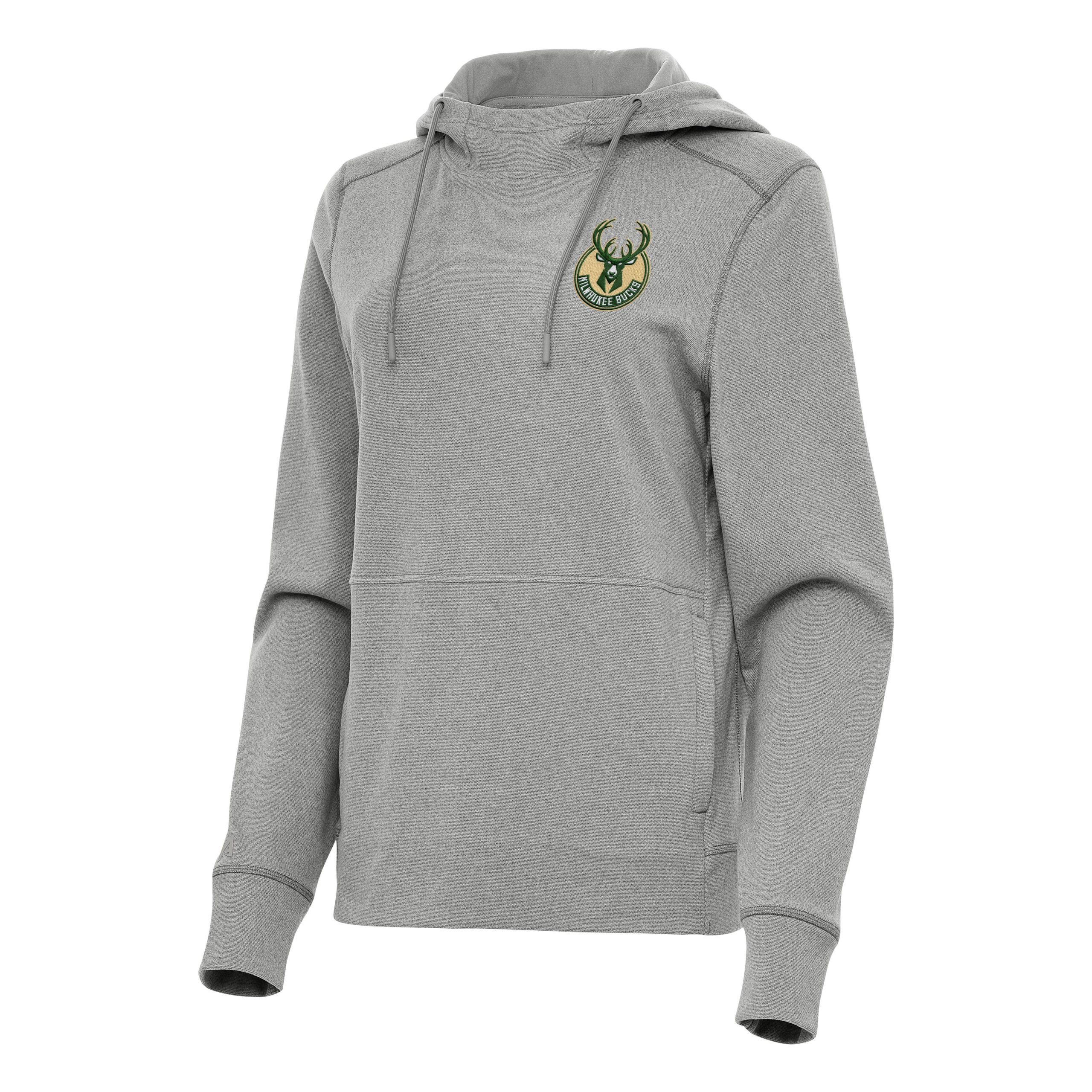 Antigua Milwaukee Bucks Women's Heather Gray Justice Pullover Hoodie Fabulous Authentic look! Wear this genuine jersey.