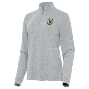 Antigua Milwaukee Bucks Women's Premium Heather Gray Mentor Quarter Zip Mock Long Sleeve Top Stand out from the crowd! Wear this eye - catching jersey.