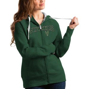 Antigua Milwaukee Bucks Women's Hunter Green Team Outstanding Victory Full Zip Hoodie Show your dedication! Own this special jersey for your team.