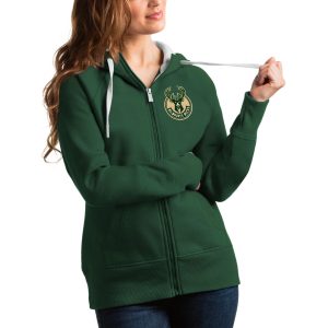Antigua Milwaukee Bucks Women's Hunter Green Victory Full Striking Zip Hoodie Best - selling! Order this popular jersey before it's out of stock.