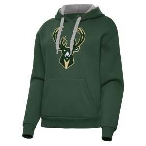 Antigua Milwaukee Bucks Women's Hunter Premium - grade Green Victory Pullover Hoodie High - demand item! Order this sought - after jersey immediately.