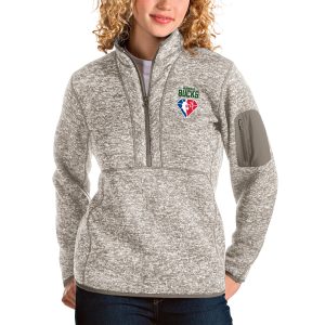 Antigua Milwaukee Premium - grade Bucks Women's Tan NBA 75th Anniversary Fortune Quarter Zip Pullover Jacket Show your dedication! Own this special jersey for your team.