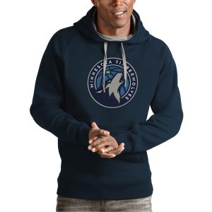Antigua Minnesota Timberwolves Navy Team Logo Unique Victory Pullover Hoodie High - demand item! Order this sought - after jersey immediately.