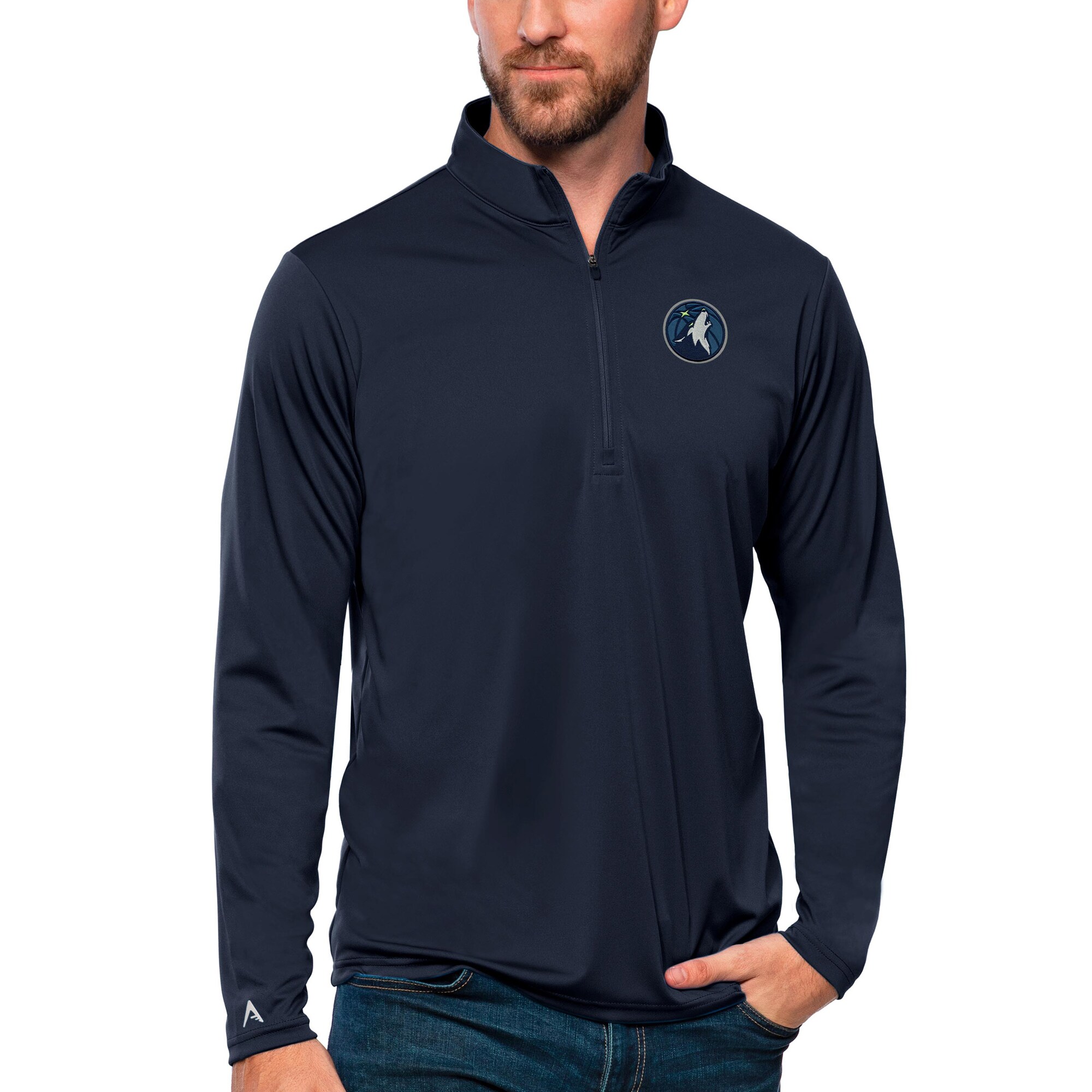 Antigua Minnesota Admirable Timberwolves Navy Tribute Quarter Zip Pullover Top Customizable! Personalize this great jersey.