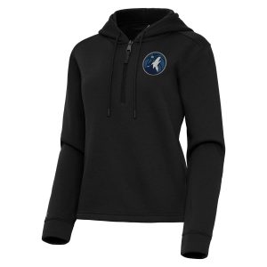 Antigua Minnesota Phenomenal Timberwolves Women's Black Contemporary Quarter Zip Hoodie Collectors