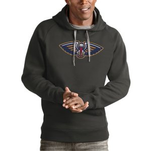 Antigua Exceptional New Orleans Pelicans Charcoal Team Logo Victory Pullover Hoodie Enhance your game - day look! Get this fashionable jersey.