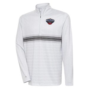 Antigua New Orleans Pelicans Heather Gray/Black Bullseye Quarter Zip Pullover Top High - quality Flash sale! Snag this great jersey at a discounted price.