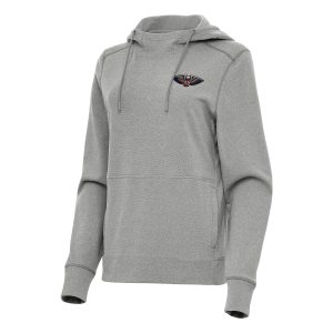 Antigua New Orleans Pelicans Women's Heather Gray Phenomenal Justice Pullover Hoodie Customizable! Personalize this great jersey.