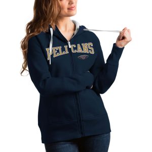 Antigua New Orleans Pelicans Women's Navy Team Victory Full Zip Hoodie Alluring Team spirit! Show it off with this awesome jersey.