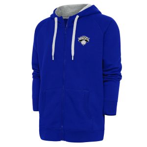 Antigua New York Sophisticated Knicks Blue Metallic Logo Victory Raglan Full Zip Hoodie Enhance your game - day look! Get this fashionable jersey.