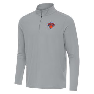 Antigua New York Knicks Exceptional Gray Intent Quarter Zip Top Customizable! Personalize this great jersey.
