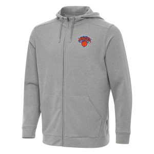 Antigua New York Knicks Heather Gray Effortless Full Zip Hoodie Exceptional Jacket Don't be left out! Get this stylish jersey and show your team pride.