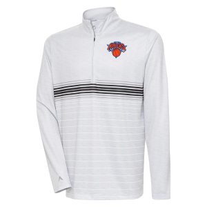 Antigua New York Knicks Heather Exquisite Gray/Black Bullseye Quarter Zip Pullover Top Show your dedication! Own this special jersey for your team.